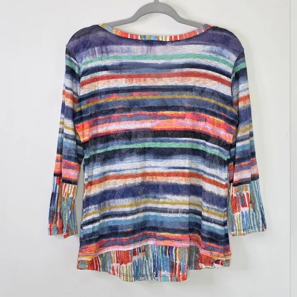 David Cline Crushed Sedona 3/4 Sleeve Crewneck Top Multicolored Striped Size L - Picture 5 of 8